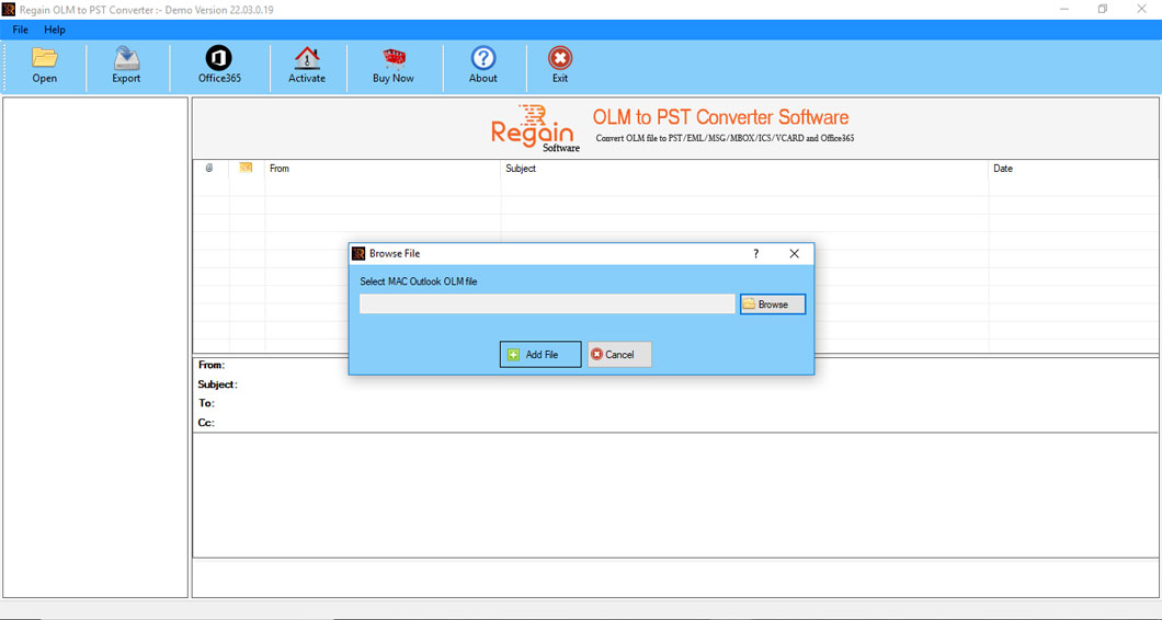 Esportare MAC Outlook a PST Software - Schermata iniziale
